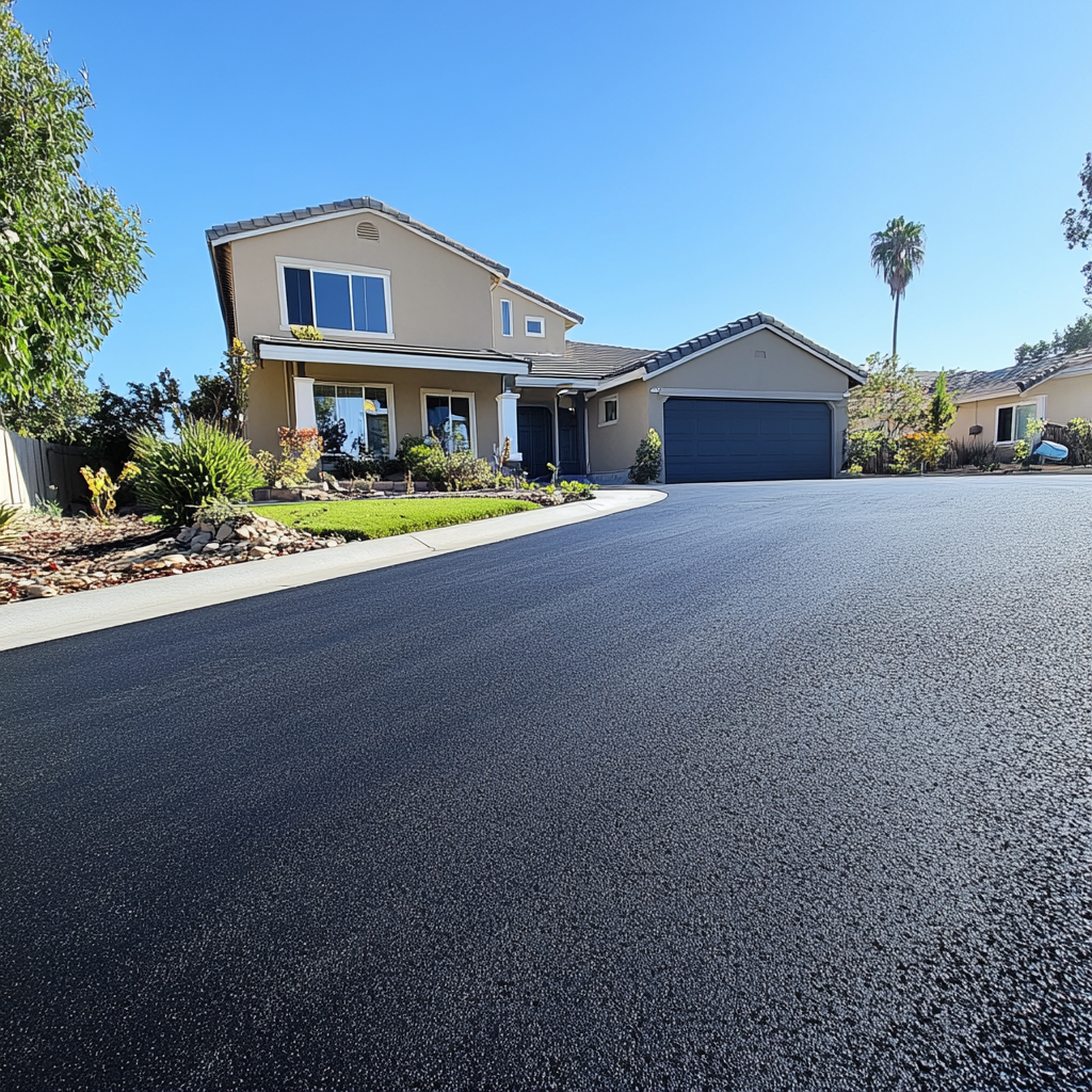 Completed asphalt driveway installation in Berkeley residential area